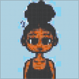 black girl - female,girl,character,cartoon,portrait,stylized,thoughtful expression,vibrant,cr