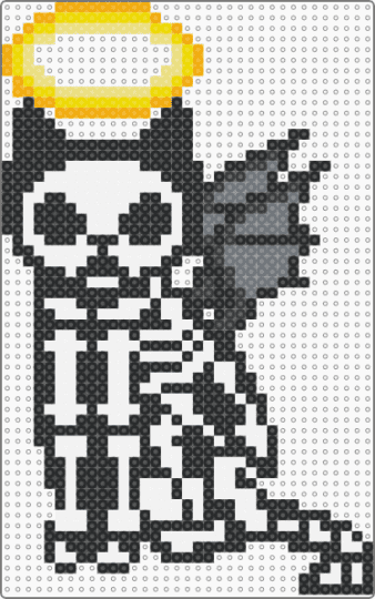 skeleton cat with wings and halo - black, white, yellow