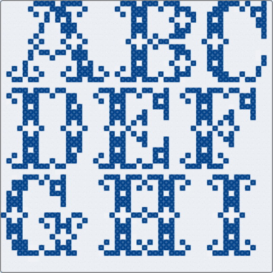 Cross-Stitch Lettering A-I - white,blue,crossstitch,lettering,ai,alphabet