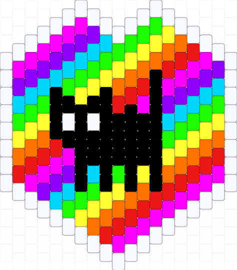 Rainbow cat heart with border - animal, black cat, cat, colorful, cute, heart, rainbow, red, stripes, yellow