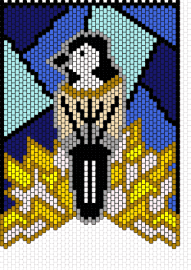 bird - bird,stained glass,penguin,animal,panel,colorful,ornate,blue,yellow,black,tan