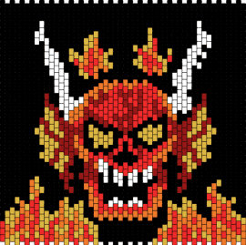 hellfire club demon (stranger things) - hellfire club,stranger things,tv show,demon,horns,fire,spooky,panel,red,black