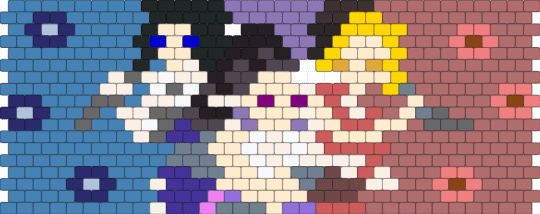 Hinatsuru, Suma, and Makio Uzui peyote stitch cuff pattern - beige,gray,red,blue