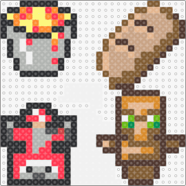 minecraft 3 - minecraft,lava bucket,bread,totem,video game,brown,tan,red,gray