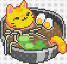 Cat ramen - ramen,cat,soup,noodles,animal,food,cute,swim,bowl,yellow,brown,gray