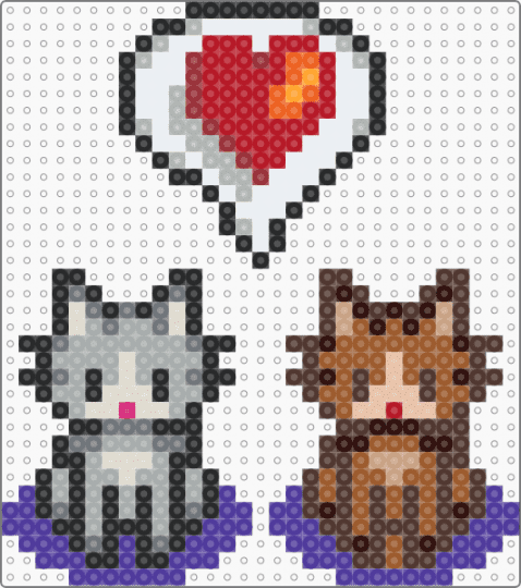stardew cats with heart - red,gray,tan,colorful