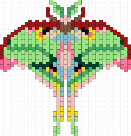Luna Moth - green,red,beige,luna moth,pony beads