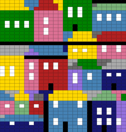 houses - blue, colorful, green, purple