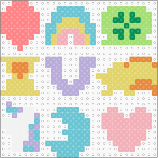 Lucky Charms Cereals - marshmallows,green,light blue,yellow,beige,cereal,treats,sweettreats,small perler,perler