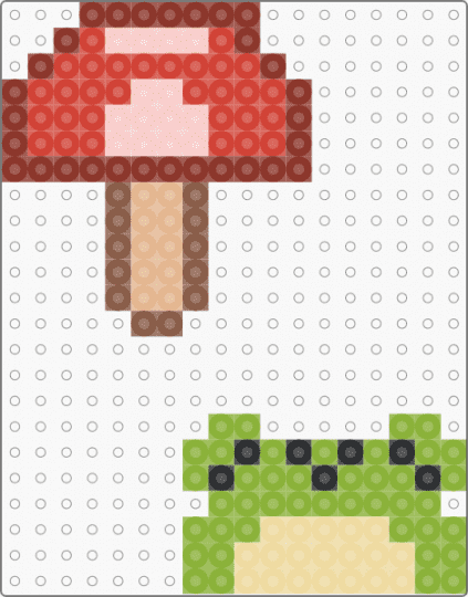 Mushroom + frog - beige, green, red