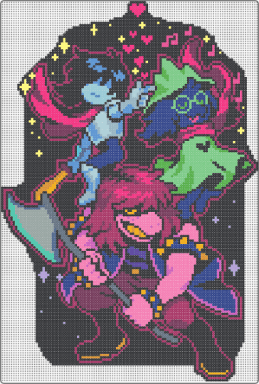 Deltarune Ch.1 Wall Art - Art by Arboret - black,pink,blue,wall art,deltarune,susie,kris,ralsei,toby fox,darkners