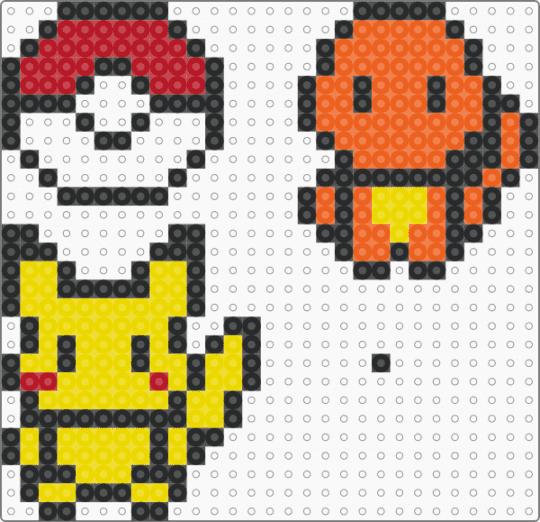pokeball, charmander, pikachu - yellow,orange