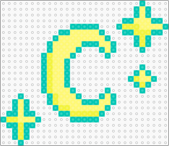 Moon and stars - teal,yellow