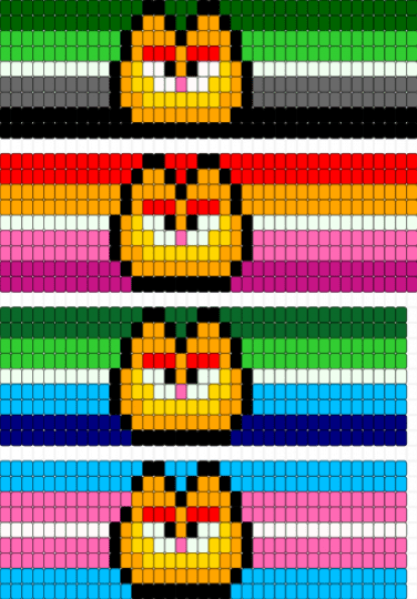 WOKE GARFIELD 😤 - green,orange,pink,light blue,garfield,square stich,lgbtq