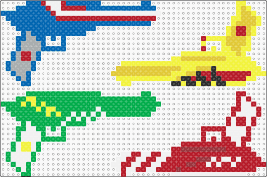 MCR Danger Days Killjoy Ray Guns Perler - blue, danger days, frank iero, gerard way, green, mcr, mikey way, music, my chemical romance, ray toro, red, yellow