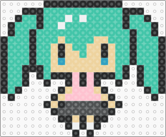 vampire miku perler pattern - beige, teal