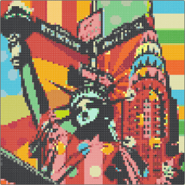 New York Statue of Liberty - statue of liberty,new york,panel,colorful,united states of america,freedom,polka dots,stripes,red,green