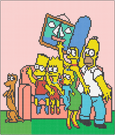 The Simpsons - simpsons,cartoon,tv show,classic,animation,characters,couch,bart,homer,lisa,marge,maggie,santas little helper,colorful,pink,yellow,green,blue