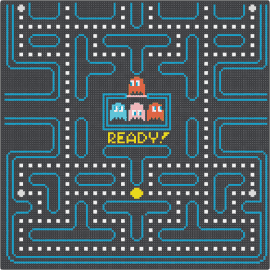 Pac Man (1 of 2) - pacman,level,arcade,retro,classic,video game,black,white,teal,yellow