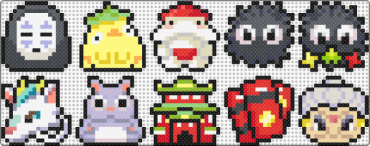 Spirited Away set - black,gray,beige,red,yellow,green,colorful,ghibli,miyazaki,anime,soot spprite,no face,spirits,bath house