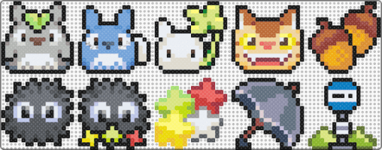 My Neighbor Totoro set - gray,yellow,beige,light blue,colorful,ghibli,miyazaki,totoro,catbus,japan,anime,soot sprite
