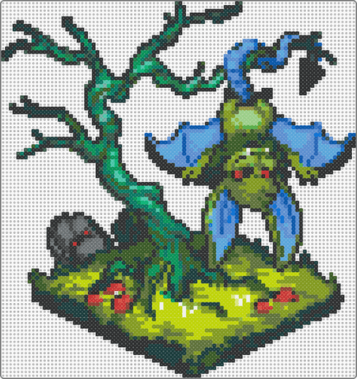 mutant korbat scene - black,teal,gold,blue,light blue,colorful,neopets,korbat,mutant,halloween