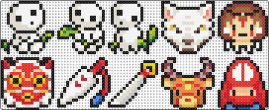 Princess Mononoke Set - red,beige,ghibli,mononoke,kodama,nature,anime,miyazaki