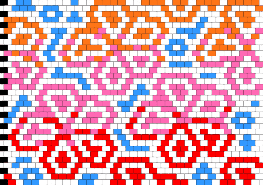 Aunt Sarah's flowers design - beaded crochet, blue, flowers, orange, pink, red, repeating pattern, tropical, white