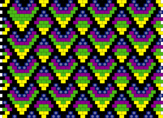 Aunt Kristie's dragon scale design - beaded crochet, black, dragon, green, pink, purple, repeating pattern, scales, yellow