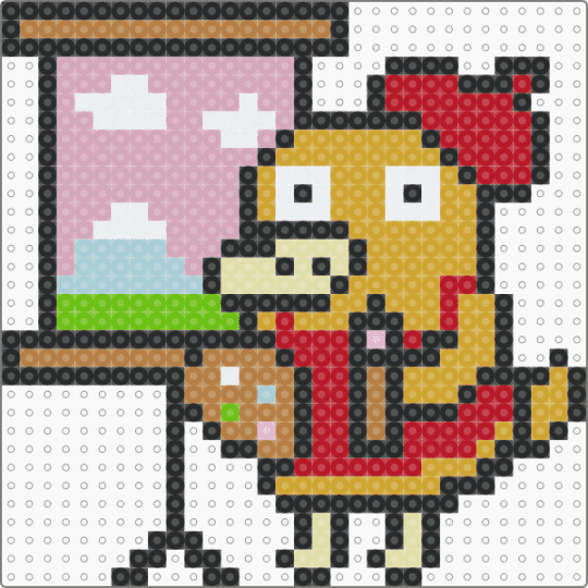 psyduck painting - pink,orange,red,tan