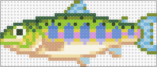 Cherry salmon (Animal Crossing: Wild World) - animal crossing, beige, blue, fish, fishing, green, light blue, river, salmon