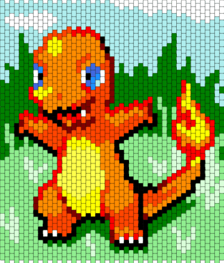 Charmander - orange,teal,green,colorful