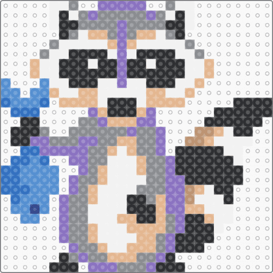 Raccoon Holding Fish - beige, blue, gray
