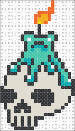Skull w/ Melting Candle - beige,teal