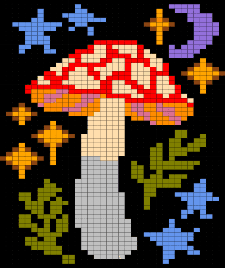 mushroom - black,orange,beige,colorful