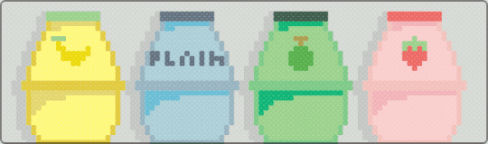 Different Flavored Milk - yellow,teal,light blue,beige