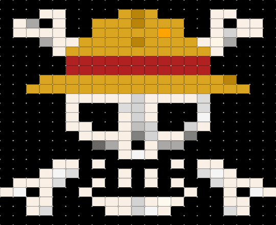 Straw Hat Jolly Roger - black,white,orange,red,one peice,strawhats,anime,diy project,bead tapestry,art and crafts,home decor,king of the pirates