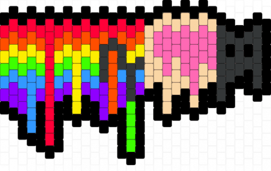 Melted/Drippy Nyan Cat - black, cat, colorful, drip, drippy, kandi, melt, nyan, nyan cat, orange, pink, pixel