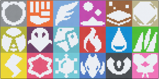 Pokemon type icons (24x24) - blue, colorful, green, pink, pokemon, white