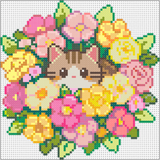 Giant Kitty Wreath - gray,yellow,pink,beige,kitty,kitten,cat,flowers,wreath,cats,kitties,kittens