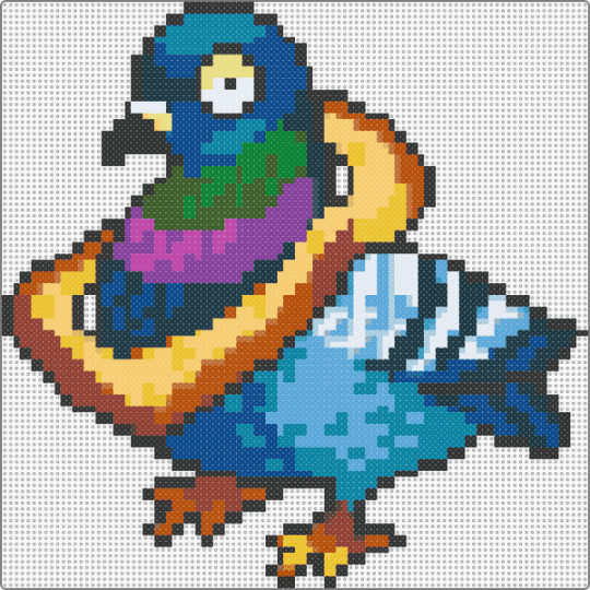 pigeon in bread - blue,yellow,red,pink,colorful