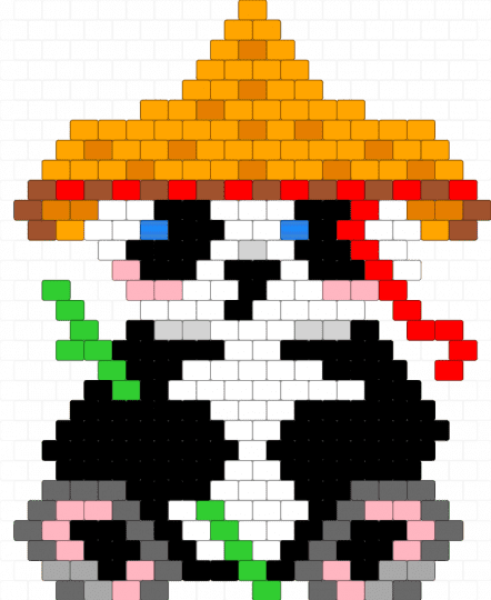 Panda with a chinese bamboo hat - orange,red,gray