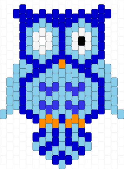 A little owl with tailfeathers - purple,light blue