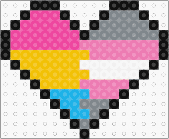 Pansexual & Demigirl Heart Perler - demigirl, easy, heart, lgbt, pansexual, perler, pink, pride, pride perler, yellow