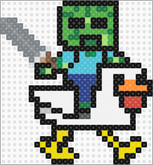 Chicken Jockey - chicken,creeper,animal,bird,minecraft,gaming,video game,black,green,gray,blue,colorful