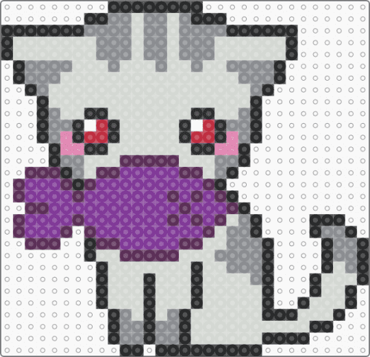 Cute White Cat eating fishy! (Purple fish) - pink,gray