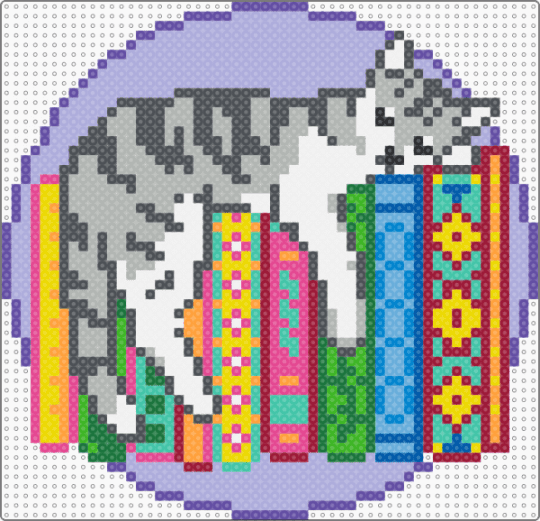 Library Cat - gray,beige,red,pink,books,cat,cute