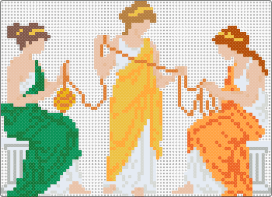 The Three Fates (Moirai) - orange,beige,green,moirai,greek,myth,mythology,the three fates