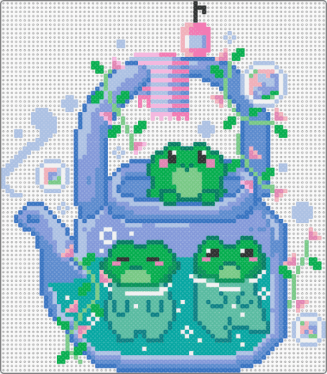 Teapot Hot Spring - teal,blue,light blue,frog,cute,teapot,tea,bath