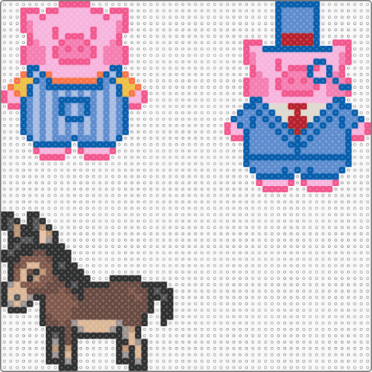 Animal Farm Characters - pink,blue,donkey,pig